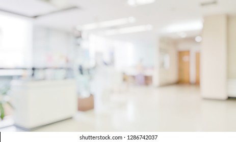 Blur abstract background of corridor in clean hospital. Blurred view of aisle in office with light floor. Blurry lobby and waiting area in hotel. Defocused empty area for event hall in shopping mall -