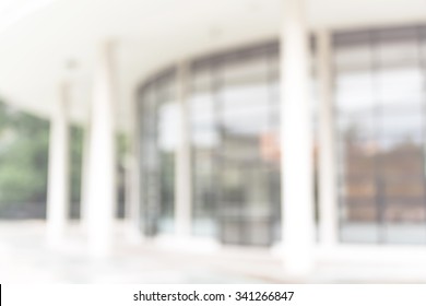 Blur Abstract Background Exterior View Empty Office Lobby With Entrance Doors And Glass Curtain Wall 