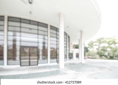 Blur Abstract Background Exterior View Empty Office Lobby With Entrance Doors And Glass Curtain Wall 