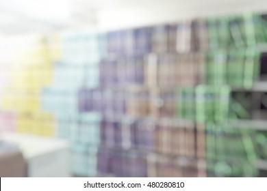 Blur Abstract Background Patient Dental Or Medical Records On Shelf. Blurry View History Patient Chart In Storage OPD Room.