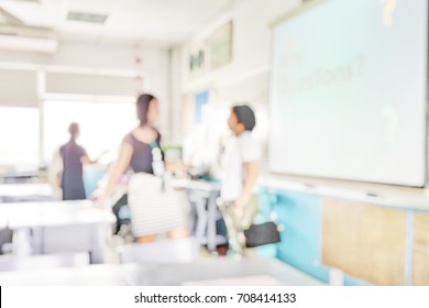 Blur Abstract Background Teacher With Parent In Classroom For Parent Teacher Conference Day International School. 