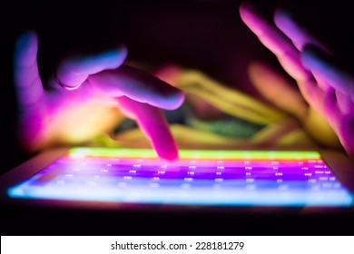 Blur atmospheric background of create music on tablet