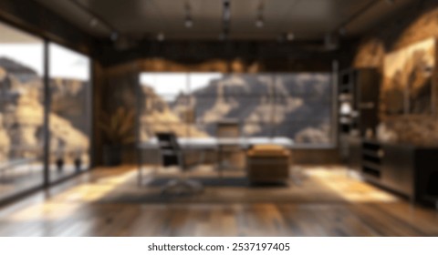 Blur background of blurred modern office interior with plant on desk. Workplace with plant decorated. Modern workplace and office decor concept. Design for poster, wallpapers, banner. Spate. - Powered by Shutterstock