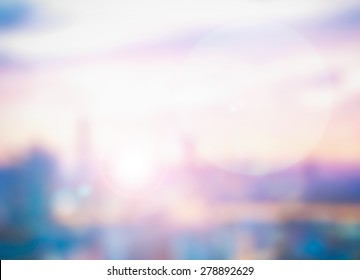 Blur Background Bokeh City Landscape With Natural Sun Light And Lens Flare