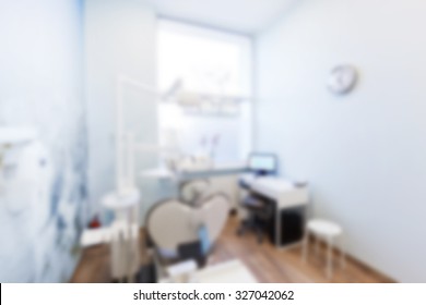 Blur Background Of Dentist's Office. Dental Equipment, Modern Interior