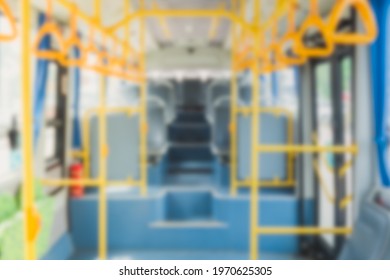 Blur Background In Empty Public Bus, Abstract Transportation Background.