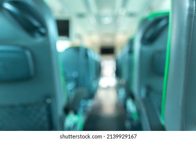 Blur Background In Empty Public Bus, Abstract Transportation Background.