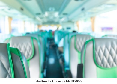 Blur Background In Empty Public Bus, Abstract Transportation Background.