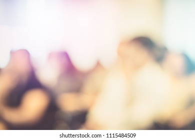 Blur Background Of Happy And Fun Professional Successful Business Conference Town Hall Meeting Use In Employee Workshop Learning, Training, Lecturing, Seminar To Create Creativity, Idea And Planning