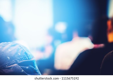 Blur Background Of Happy And Fun Professional Successful Business Conference Town Hall Meeting Use In Employee Workshop Learning, Training, Lecturing, Seminar To Create Creativity, Idea And Planning