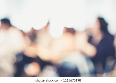 Blur Background Of Happy And Fun Professional Successful Business Conference Town Hall Meeting Use In Employee Workshop Learning, Training, Lecturing, Seminar To Create Creativity, Idea And Planning