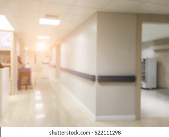 Blur Background Of Hospital Walkway In Color Tone.