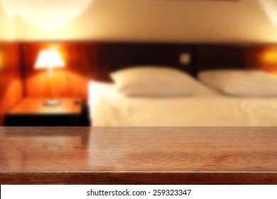 Blur Background Of Hotel Room And Brown Furniture Space 