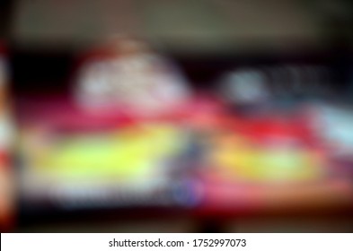 Blur Background Of Multi-colored Resturant Table. Abstract Background Pattern. Blurred Background, Texture For Design, Advertising Banner.