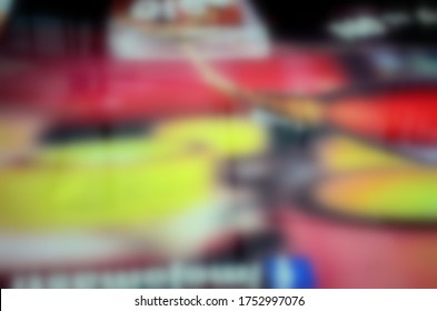 Blur Background Of Multi-colored Resturant Table. Abstract Background Pattern. Blurred Background, Texture For Design, Advertising Banner.