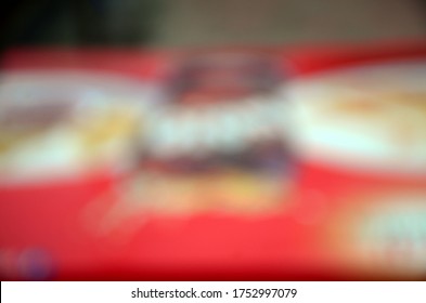 Blur Background Of Multi-colored Resturant Table. Abstract Background Pattern. Blurred Background, Texture For Design, Advertising Banner.