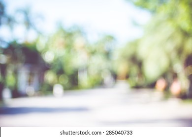 Blur Background : Outdoor Park With Tree And Bokeh Light.