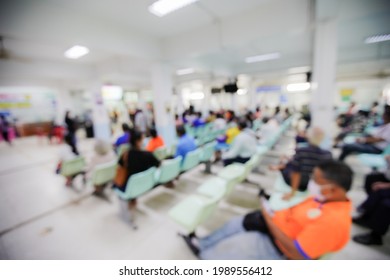 Blur Background Of People Sit Down Wait Bank Teller Cashier Counter In Office Building Lobby For Background