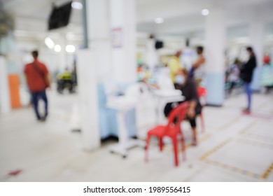 Blur Background Of People Sit Down Wait Bank Teller Cashier Counter In Office Building Lobby For Background