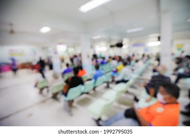 Blur Background Of People Sit Down Wait Bank Teller Cashier Counter In Office Building Lobby For Background