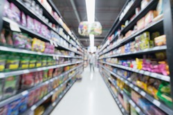 Abstract blur supermarket and retail store in shopping mall interior ...