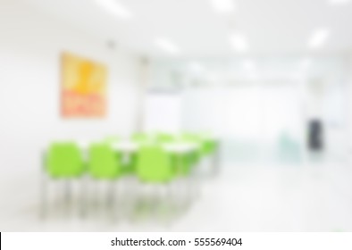 Blur Background Of Table Business Conference At Small Meeting Room