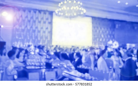 Blur Blue Waiter On Gala Dinner Service In Hotel Ballroom