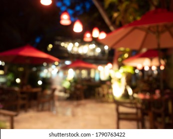 Blur And Bokeh Of Beach Bar Restaurant For Background. Samed, Thailand.