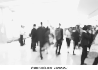 Blur Of Business Conference In The Conference Hall. Black And White Image.