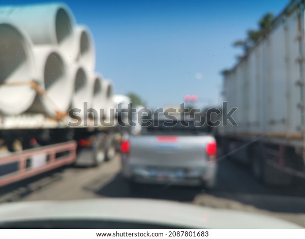 blur Car rush hours city street. Cars on highway in\
traffic jam