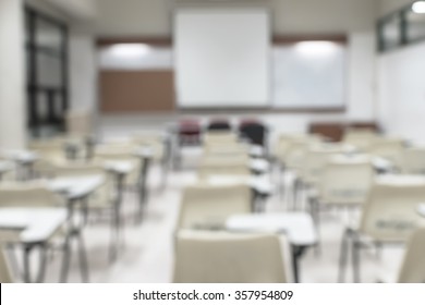 Blur Classroom Education Background Empty School Class Lecture Room Interior View, No Teacher Nor Student