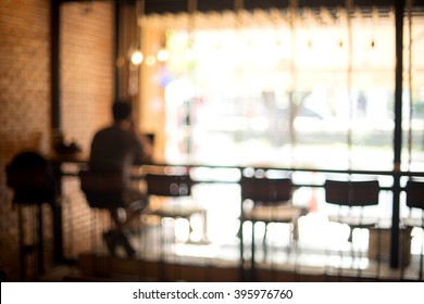 Blur Coffee Shop Window Light A Man Sit Alone