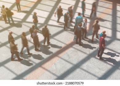 Blur Crowd Of People On Public Place, High Angle View