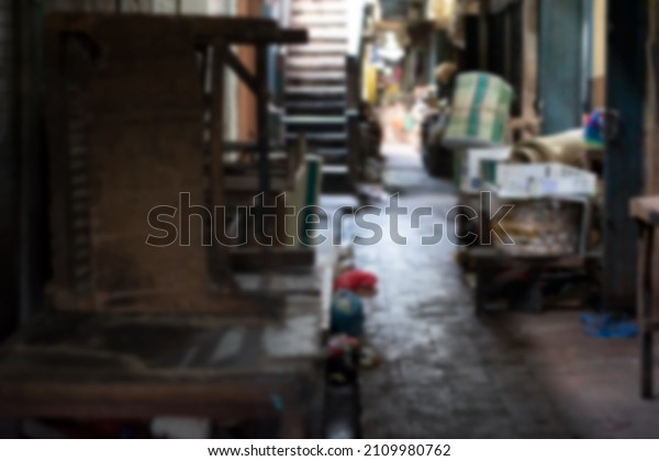 blur\
effect, traditional market alley in\
Indonesia