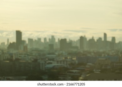 Blur focus of Bangkok Metropolis, aerial view over the biggest city in Thailand