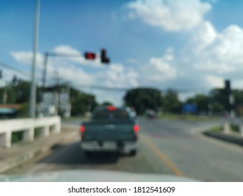 Blur Focus Of Driving Car On The Road In Trafic Jam