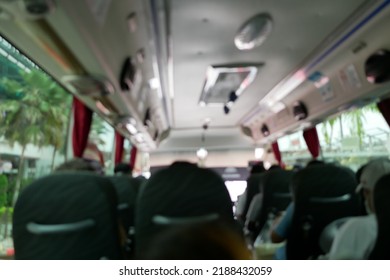 Blur Focus Of Interior Of Bus  Looking Down The Aisle