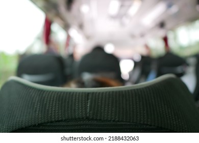 Blur Focus Of Interior Of Bus  Looking Down The Aisle