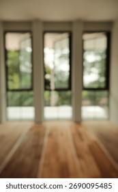 Blur focus of Modern empty interior with wooden floor and white walls.