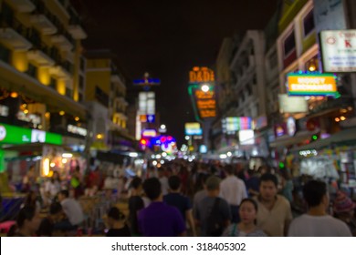 Blur Focus Night Life At Khaosan Road, Bangkok, Thailand