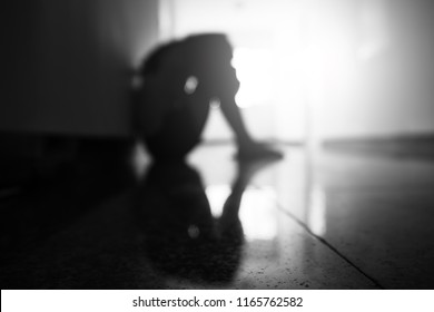 blur focus panic attacks young girl in sad and fear stressful depressed emotional.