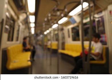 Blur Focus Of People Ride In BTS Skytrain 