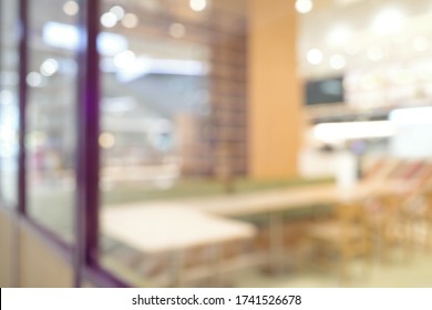 Blur Focus Of School Cafeteria.High School Canteen.Lunch Room.Colorful Bright Cafe.Interior Of A Modern Restaurant In Office Building
