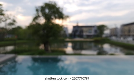 Blur Focus Of Swimming Pool In Clubhouse.