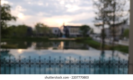 Blur Focus Of Swimming Pool In Clubhouse.