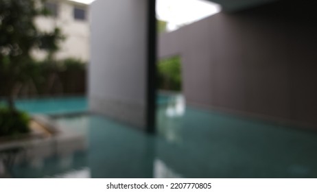 Blur Focus Of Swimming Pool In Clubhouse.