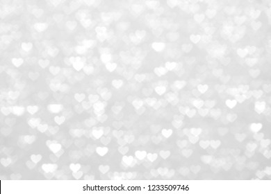 Blur Heart Silver White Background Beautiful Romantic, Glitter Bokeh Lights Heart Soft Pastel Shade Silver White, Heart Background Colorful Silver White For Happy Valentine Love Card