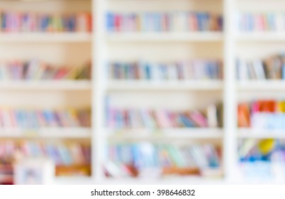 Blur Image Of Book Shelf Use For Background.