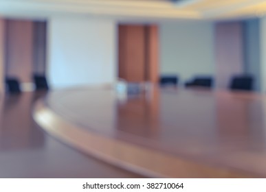 Blur Image Of Empty Boardroom With Window Cityscape Background. Business Concept