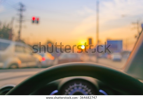 blur image of inside cars with bokeh on day time for\
background usage .